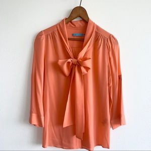 Alice + Olivia bow silk blouse papaya